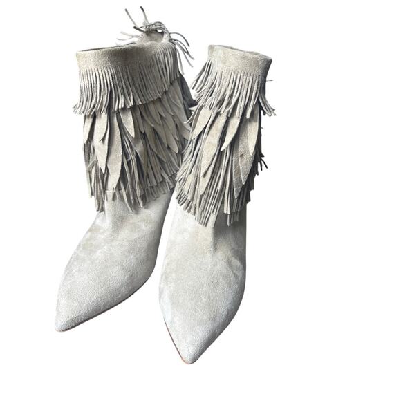 Aquazzura Tan Suede Stiletto Ankle Booty Sz 37.5 - Picture 1 of 4